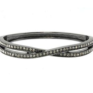 Hematite Clear Pave Criss Cross Crystal Curved Hinge Cuff Bracelet